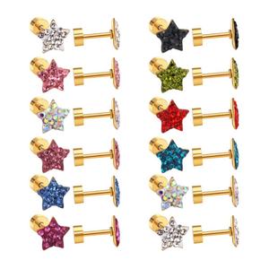 Pendientes de Estrella de Acero Inoxidable con Baño de Oro de Diseño Simple para Niñas, Pendientes de Cristal con Piedra para Cumpleaños - Product Image 1