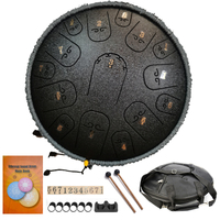 Tambour à langue en acier au carbone de 14 pouces, 15 tons, en fibre de carbone, fabriqué à la main, avec baguettes de percussion, instrument de musique