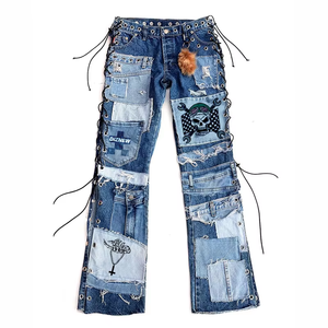 Jeans DiZNEW de <span class=keywords><strong>haute</strong></span> qualité, personnalisé, vintage, à <span class=keywords><strong>la</strong></span> mode, Hip Hop Stone Wash High Street Denim Tight Print Y2kpatchwork Jeans - Product Image 3
