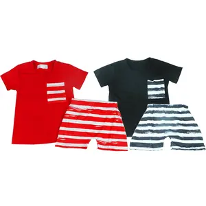 Модная зимняя одежда для новорожденных мальчиков, детская одежда, красные рубашки, шорты в полоску, винтажная одежда для мальчиков