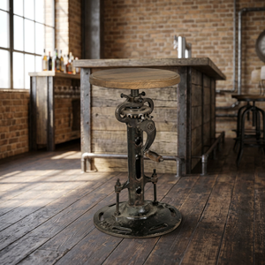 Industrial Vintage Cast Iron Metal <b>Adjustable</b> Height <b>Stool</b> Wooden Seat Handmade Farmhouse Apartment Fabric Ottoman Home - Product Image 2