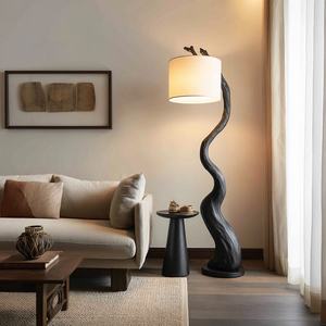 Lámpara de Pie Moderna de Madera con Pantalla Cilíndrica Blanca, Fuente de Luz LED de Gran Tamaño, 2700K, Blanco Cálido, Uso Residencial - Product Image 1