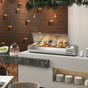 Cocina y restaurante Topping Pizza Table Top Glass Showcase Counter Salad Display con contenedor - Product Image 4
