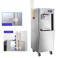 Machine à glace commerciale entièrement automatique trois couleurs, machine à cornets, machine à glace molle verticale pour les magasins de snacks et desserts