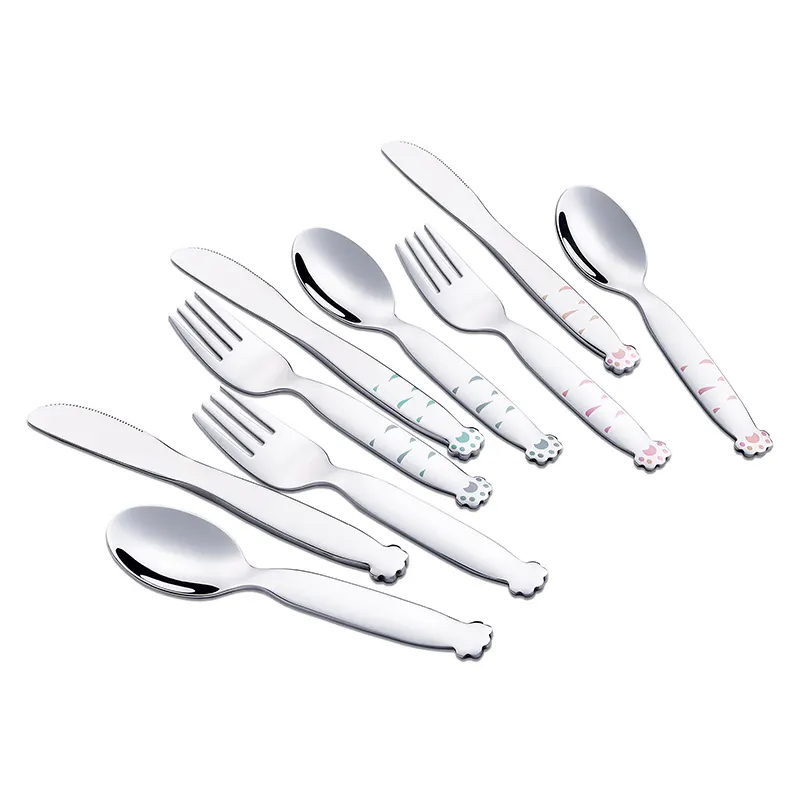 Reusable Cat Paws Toddler Kids Cutlery Set Stainless Steel 18/10 Children Knife Fork Spoon