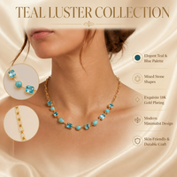 Collier SongYi Minimaliste en Pierre Bleu Sarcelle pour Femme, Formes Mixtes, Chaîne Dorée Élégante, Ras-de-cou, Bijou Tendance
