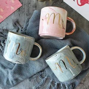 Modern Custom-Made Europe Style Stoneware <b>Ceramic</b> <b>Mug</b> with Marble Pattern Gold Rim Letters-Dishwasher & Microwave Safe - Product Image 1