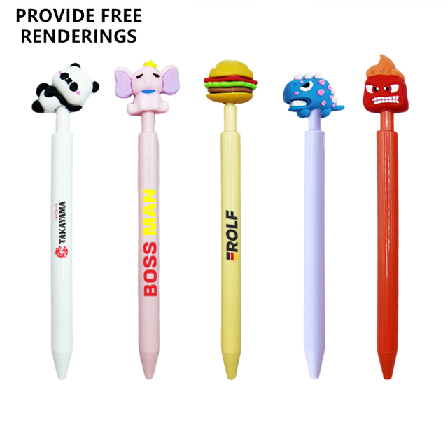 Kawaii Stationery Cute PVC Cover Clip Pens Soft Cartoon Characters Custom Gel Ball Point Pen 1.0mm Logo Kid Writing Black Ink UV