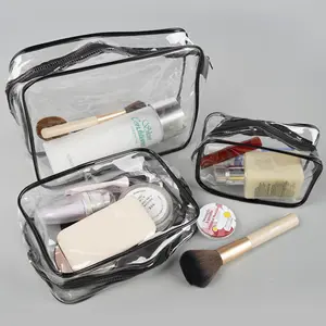 Custom Logo Women Clear BlackTote Travel Toiletry Bags Transparent Pvc Cosmetic Makeup Bag