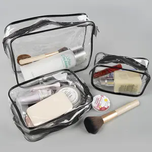 Custom Logo Vrouwen Clear Blacktoilettas Reizen Toilettas Transparant Pvc Cosmetische Make-Up Tas