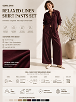 Ensemble élégant en lin pour femmes, chemise ample et pantalon large, fabricant de vêtements sur mesure