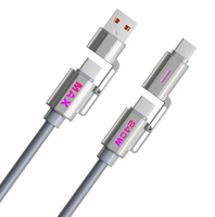 Cargador Superrápido 4 en 1 de 240 W 5A/6A TPE, Cable de Carga 2 en 1 para Teléfono Móvil iPhone con Conductor de Cobre Puro