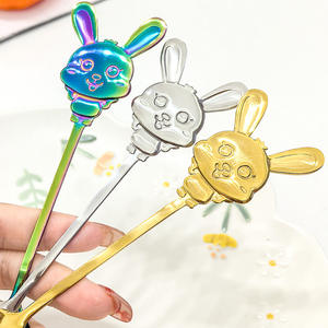 Cartoon Rabbit Stainless Steel Spoon And <b>Fork</b> Set For <b>Dessert</b> Coffee Kids Tableware Creative Golden Design - Product Image 4