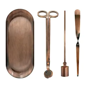 4 In 1 Candle Accessory Set Copper Candle Wick Trimmer Snuffer Dipper Tray Candle Care Tools Kit With Gift Box Packing