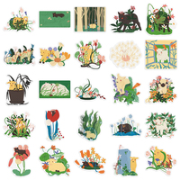 50 autocollants transparents originaux à motif floral dessiné à la main, motif petit agneau, pour coque de téléphone, ordinateur portable et décoration – Offre spéciale
