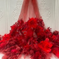 Tissu de robe extensible tricoté en trame, avec broderie jacquard en maille de plumes, paillettes et PVC, orné de strass 3D, fait main, 0,91 m = Taille 1