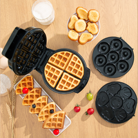 Machine à petit-déjeuner multifonction 3-en-1 : mini-machine à pain, gaufrier et appareil à sandwichs électrique avec plaques amovibles pour un nettoyage facile