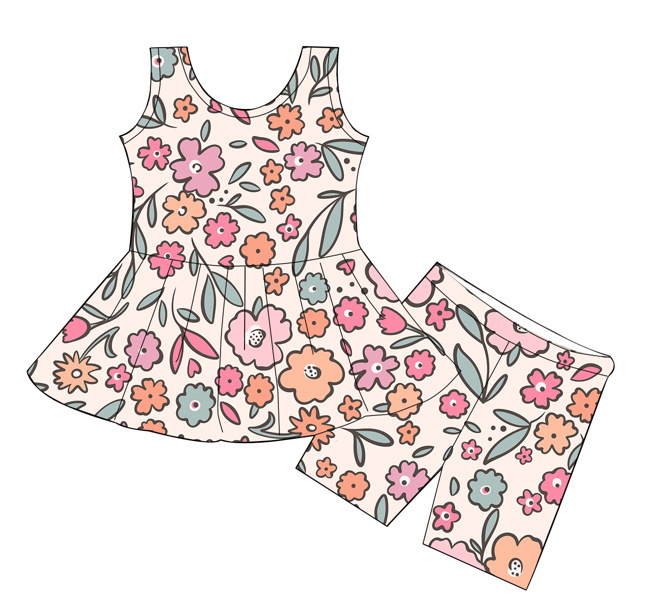 Babylovey Running Tank Top 2 Pcs Girl Active Wear Breathable Kids Yoga Sets Pink Floral Print Kids Sports Hiking Shorts Outfit