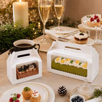 Boîte à gâteau roulé en carton blanc écologique et recyclable, portable, avec fenêtre transparente et poignée, pour desserts à emporter, boulangerie, café, emballage