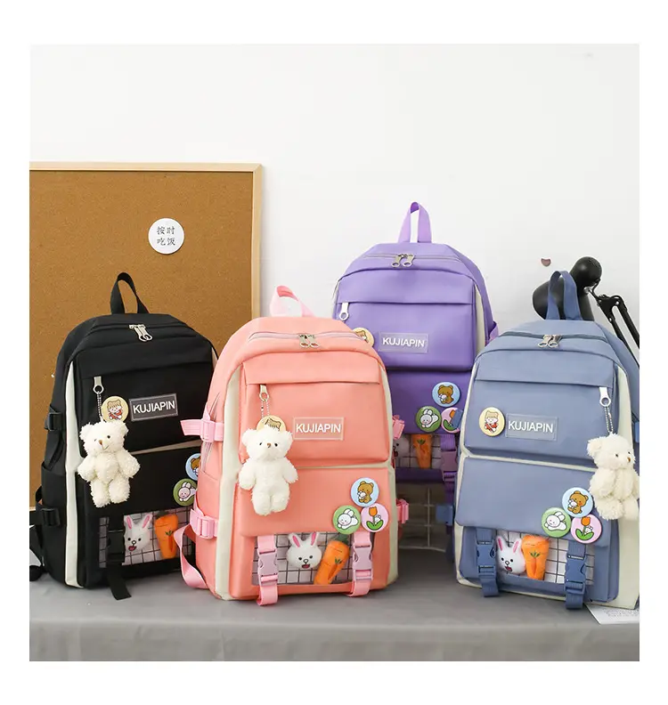 Custom 4 Pieces set Female Backpack Cartoon Students School Bag Large Capacity Waterproof Girls Backpack Set for Teenager