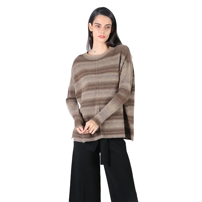 Custom Knitted Winter Sweater 7 GG brown stripe Sweater