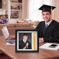 Cadre photo de diplôme moderne noir et blanc en bois avec support pour gland, pour affichage mural et sur table, pour photo de diplômé et souvenir avec gland