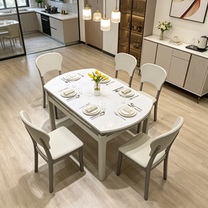 Ensemble de table à manger ronde extensible moderne et durable avec 6 chaises, matériau en marbre, taille personnalisée, design minimaliste, meubles pour la maison - Product Image 5