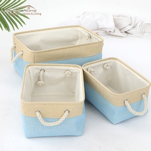 Grande boîte de rangement rectangulaire en fibres végétales, design moderne, poignées bicolores, pour ranger jouets, chaussures et sacs - Product Image 5