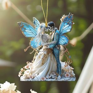 Colgante de acrílico con diseño creativo de pareja de esqueletos, artesanía de plástico, regalo de San Valentín, colgante decorativo para coche, llavero de pareja - Product Image 3