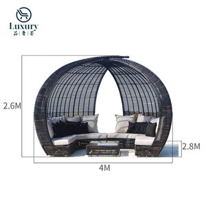أرائك خارجية فاخرة حديثة على شكل دائري طقم أرائك خارجية مقاومة للطقس مع مظلة - Product Image 6
