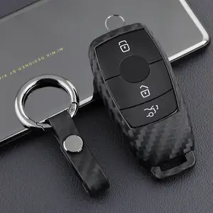 Karbon Fiber akıllı anahtar Fob silikon kutu örtüsü zincir Fit Mercedes Benz C E araba anahtarı durum