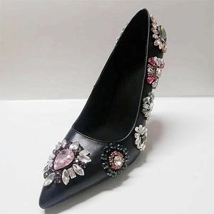 Colorful Rhinestones Thin Heels Women Dress Shoes Chic High-heeled <b>Pumps</b> Pointy Toe Mixed Flower Diamonds Stiletto - Product Image 3