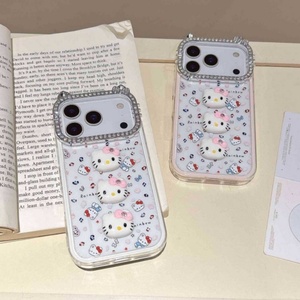 Fashion transparent cat ear diamond <b>camera</b> frame KT cute 3D <b>cartoon</b> phone case clear cover for iPhone 13 14 15 16 17Air - Product Image 6