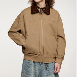 Custom Men's White <strong>Chore</strong> <strong>Jacket</strong> with <strong>Black</strong> Collared <strong>Jackets</strong> Men's Color-blocking Turn-down Collar Zip up Casual Work <strong>Jacket</strong> - Product Image 2