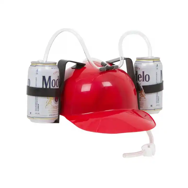 Beer & Soda Guzzler Helmet Drinking Hat, Red - Party Novelty Gag