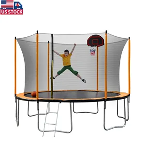 USA Kho Giao Hàng Ngoài Trời Orange 12ft Trampoline Với Bóng Rổ Hoop Và Thang ASTM CPC Đã Được Phê Duyệt