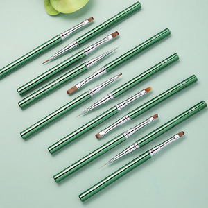 Pinceaux à ongles personnalisés OEM avec manche métallique vert pour base, gel de construction, lignes et rayures – Idéal pour salon de manucure - Product Image 4