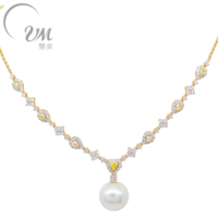 Collier pendentif en or jaune massif UM Jewelry, perle d'eau douce, diamant naturel, fiançailles, mariage, unisexe, cadeau quotidien