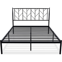 Lit plateforme en métal noir moderne pour salon, appartement, avec tête de lit et rangement sous le lit