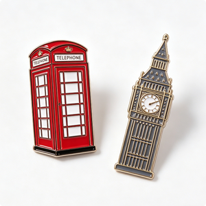 Pin Metálico Esmaltado Duro con Diseño de Cabina Telefónica Roja de Londres y Big Ben, Chapado en Oro, Forma Irregular, Souvenir Coleccionable - Product Image 3