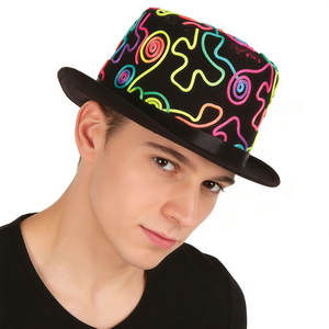 Chapeau Fedora en feutre unisexe ajustable pour adulte avec cordon néon et broderie vibrante pour fêtes décontractées et Halloween - Product Image 2