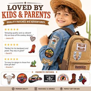 Parches bordados termoadhesivos y para coser con temática del Oeste, con diseños <span class=keywords><strong>de</strong></span> Howdy Yall, <span class=keywords><strong>toros</strong></span>, calaveras <span class=keywords><strong>de</strong></span> vaca, herraduras, puesta <span class=keywords><strong>de</strong></span> sol en el desierto y bandera. - Product Image 6