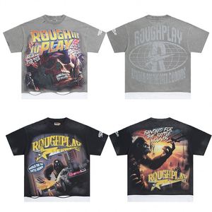 T-shirt Boxy <span class=keywords><strong>Homme</strong></span> 100% Coton Imprimé Graffiti RoughPlay avec Strass Thermocollés – Collection Streetwear – Nouvelle Vente Chaude - Product Image 1
