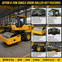 Rouleau compresseur vibrant QIYUN 8T à tambour unique pour la construction routière, le compactage d'asphalte et de béton