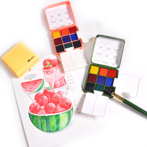 de poche ultraléger résistant à la décoloration sans acide Mini <span class=keywords><strong>palette</strong></span> d'aquarelle de peinture solide Set 9 couleurs pour l'art - Product Image 2