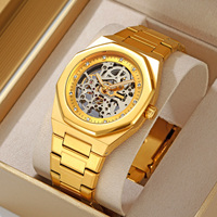 Montre analogique squelette automatique SKMEI M034, bracelet en acier inoxydable, lumineuse, étanche, pour homme d'affaires