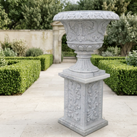 Urne en marbre blanc, pot de fleurs, sculpture, décoration extérieure pour parc et aménagement paysager