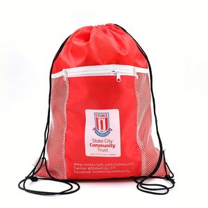 Promotional Draw String Sports Backpack Waterproof Polyester Drawstring Bag With Mesh