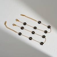 Kalung Bunga Daisy Batu Alam Hitam Vintage Baja Anti Karat Lapis Emas 18k Anti Luntur Dazan New HOT 2027 Buatan Tangan