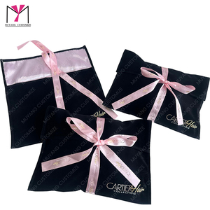 Customizable Logo Biodegradable Velvet <b>Bag</b> with <b>Pink</b> Satin Ribbon MUYANG Brand - Product Image 6
